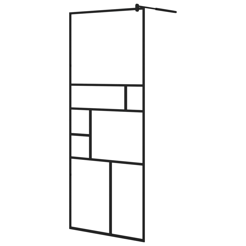 vidaXL Walk-In Shower Wall with Shelf Black 31.5x76.8 in ESG Glass Aluminum Frame Modern Bathroom Screen