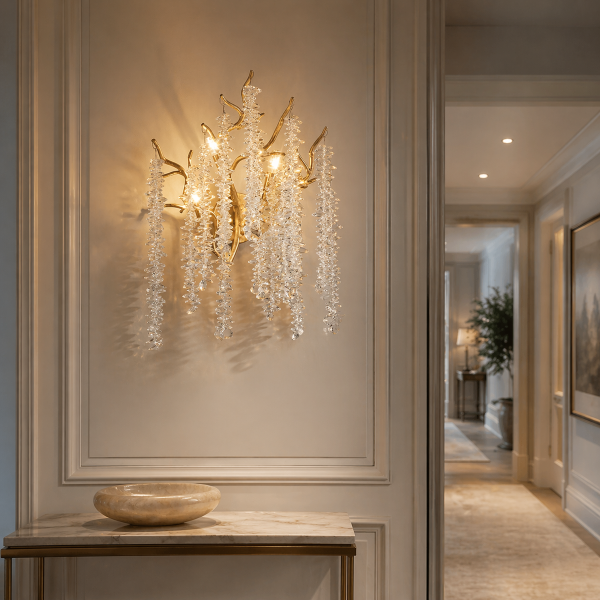 Catherine Crystal Branching Wall Sconce - Champagne Gold K9 Crystal Design