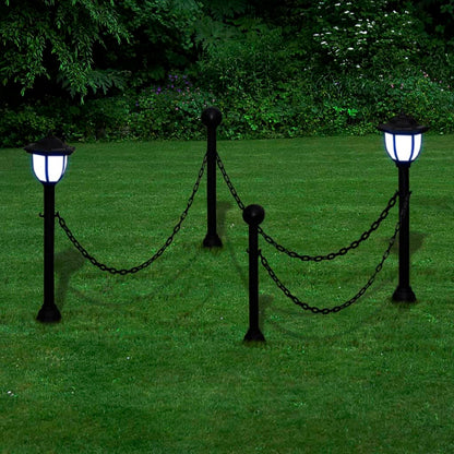 vidaXL Chain Fence with Solar Lights Outdoor Patio Garden Fence with LED Lamps and Poles for Yard Decoration