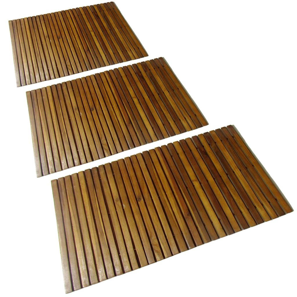 vidaXL Bathmat Set Acacia Hardwood with Rubber Backing Bathroom Runner Mats for Bath and Sauna Areas