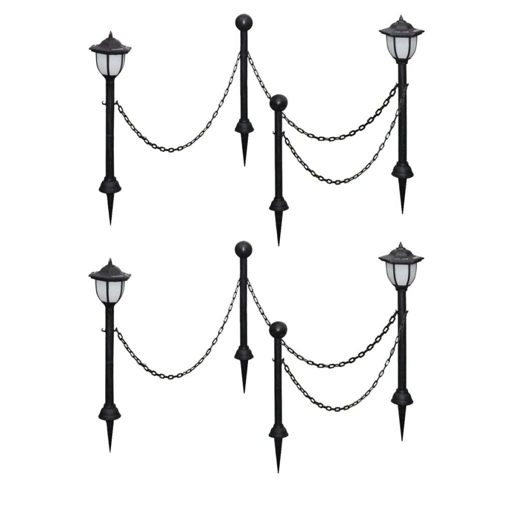 vidaXL Chain Fence with Solar Lights Outdoor Patio Garden Fence with LED Lamps and Poles for Yard Decoration