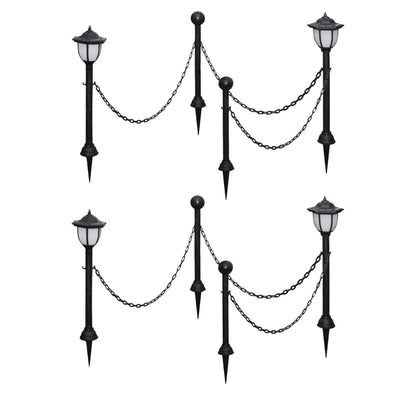 vidaXL Chain Fence with Solar Lights Outdoor Patio Garden Fence with LED Lamps and Poles for Yard Decoration