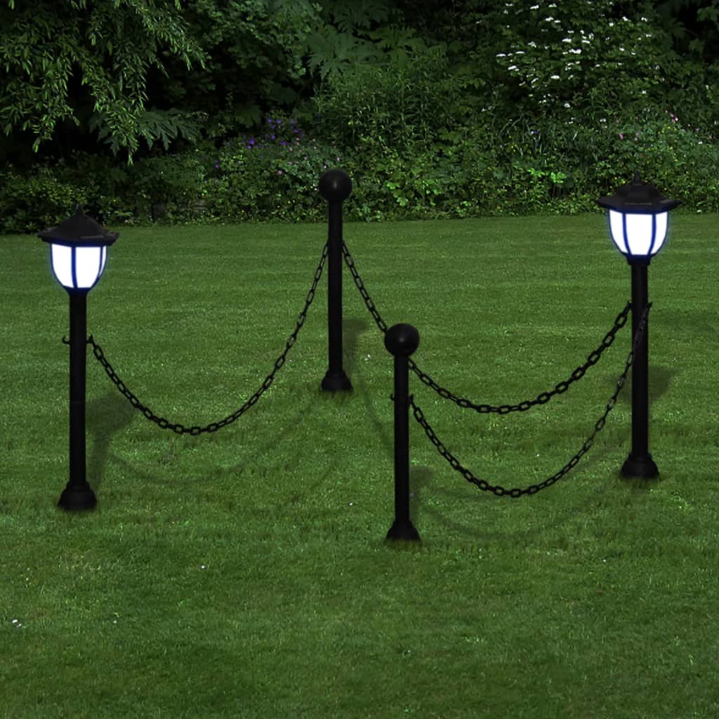 vidaXL Chain Fence with Solar Lights Outdoor Patio Garden Fence with LED Lamps and Poles for Yard Decoration