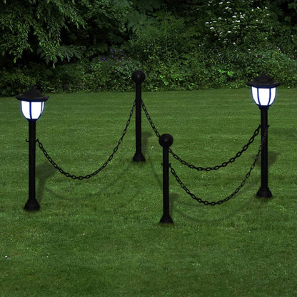 vidaXL Chain Fence with Solar Lights Outdoor Patio Garden Fence with LED Lamps and Poles for Yard Decoration