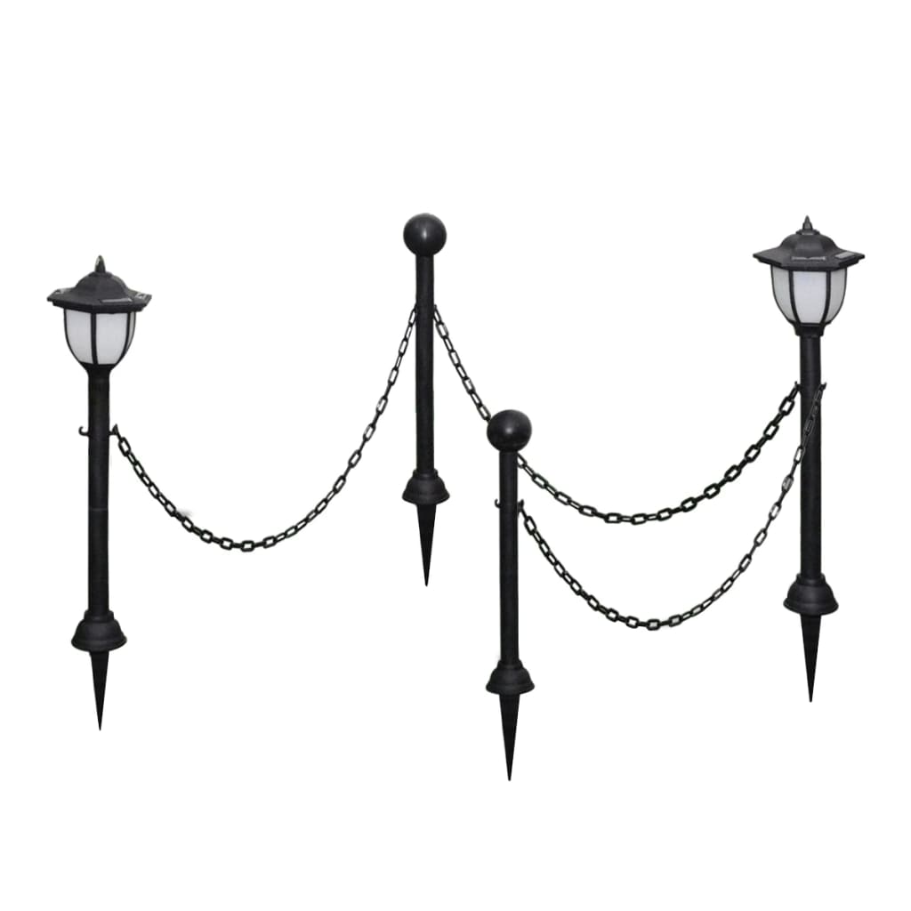 vidaXL Chain Fence with Solar Lights Outdoor Patio Garden Fence with LED Lamps and Poles for Yard Decoration