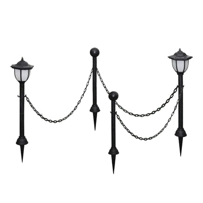 vidaXL Chain Fence with Solar Lights Outdoor Patio Garden Fence with LED Lamps and Poles for Yard Decoration