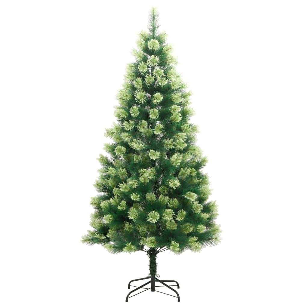 vidaXL Artificial Hinged Christmas Tree 82.7 in with 300 LEDs Multiple Lighting Modes Metal Stand Holiday Decor