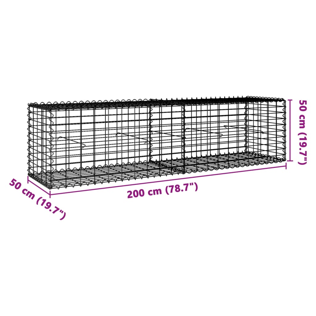 vidaXL Gabion Basket with Cover 39.4x19.7x39.4 in Galvanized Iron Outdoor Landscaping Stone Cage