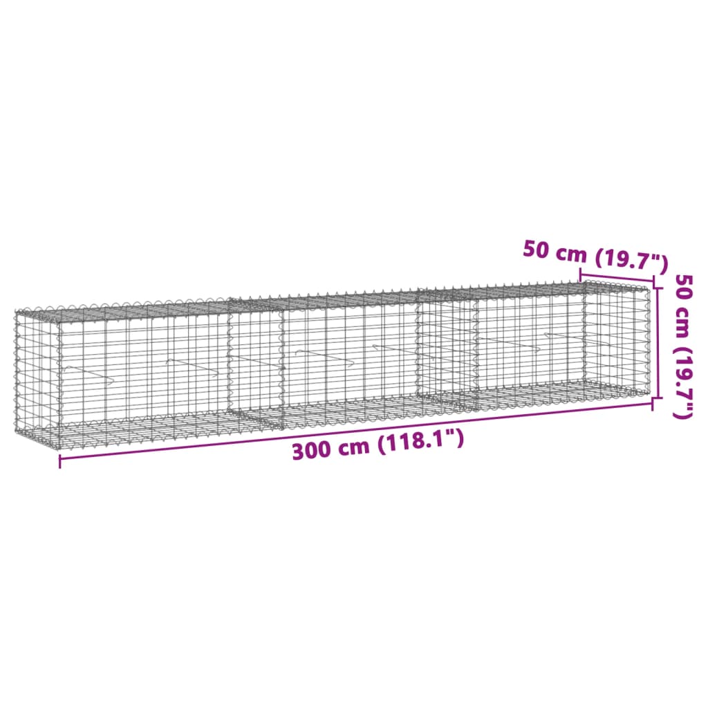 vidaXL Gabion Basket with Cover 39.4x19.7x39.4 in Galvanized Iron Outdoor Landscaping Stone Cage