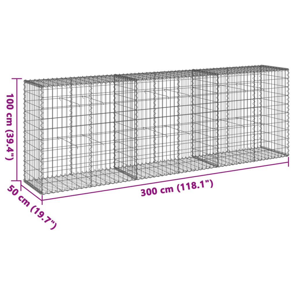 vidaXL Gabion Basket with Cover 39.4x19.7x39.4 in Galvanized Iron Outdoor Landscaping Stone Cage