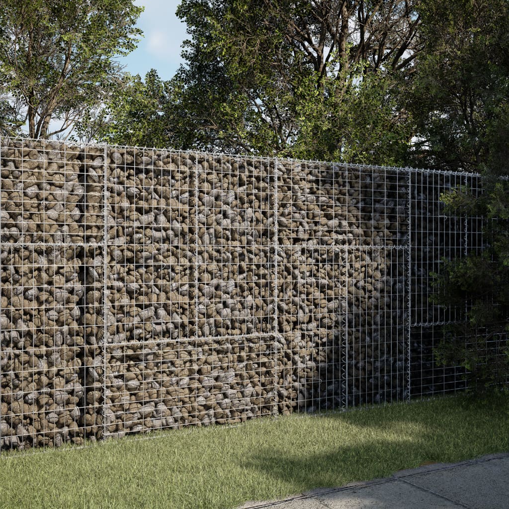 vidaXL Gabion Basket with Cover 39.4x19.7x39.4 in Galvanized Iron Outdoor Landscaping Stone Cage