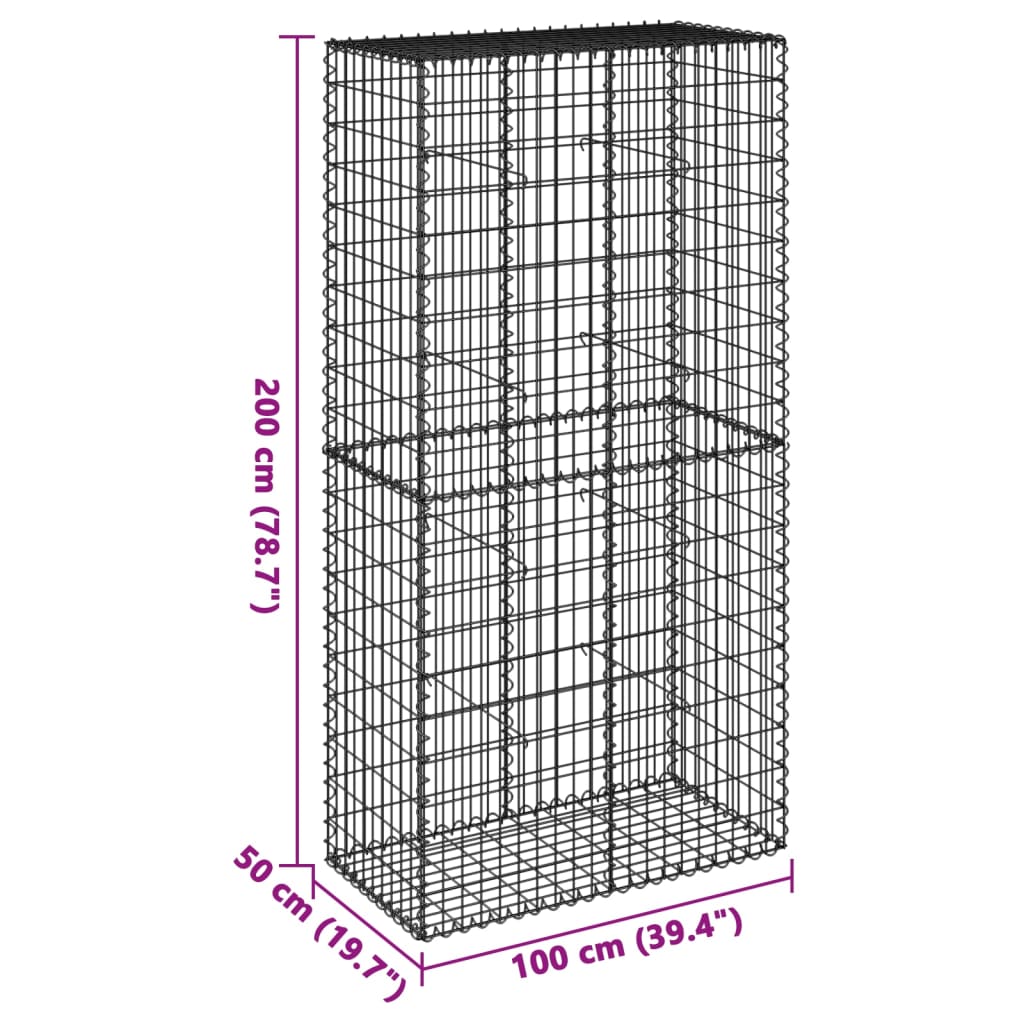 vidaXL Gabion Basket with Cover 39.4x19.7x39.4 in Galvanized Iron Outdoor Landscaping Stone Cage