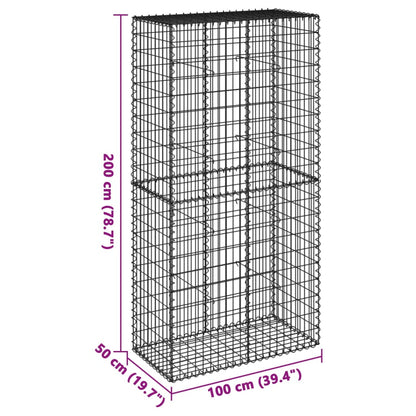 vidaXL Gabion Basket with Cover 39.4x19.7x39.4 in Galvanized Iron Outdoor Landscaping Stone Cage