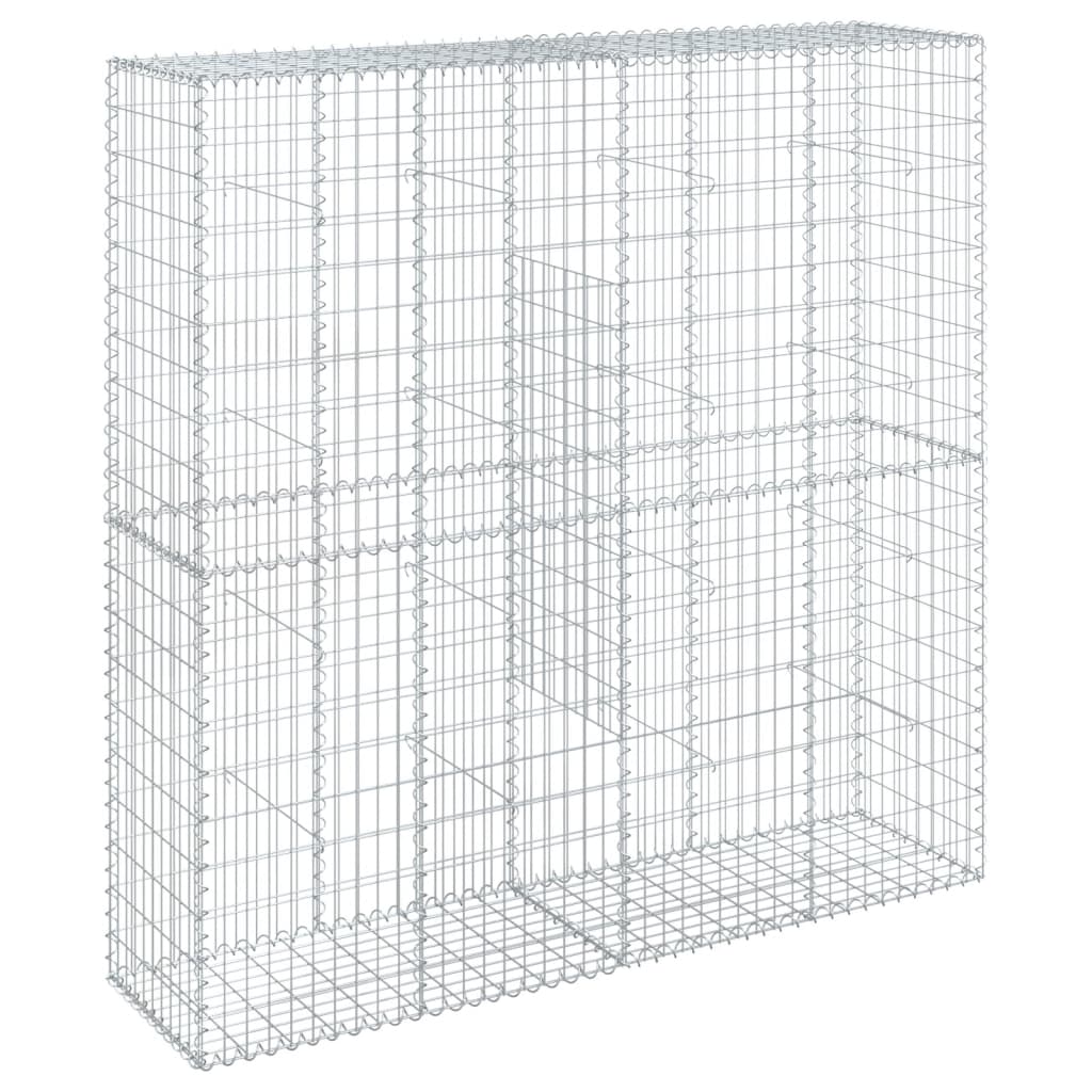 vidaXL Gabion Basket with Cover 39.4x19.7x39.4 in Galvanized Iron Outdoor Landscaping Stone Cage