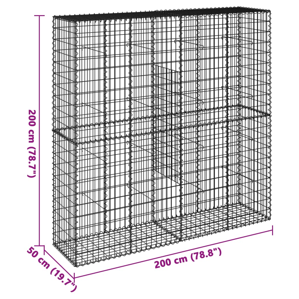 vidaXL Gabion Basket with Cover 39.4x19.7x39.4 in Galvanized Iron Outdoor Landscaping Stone Cage