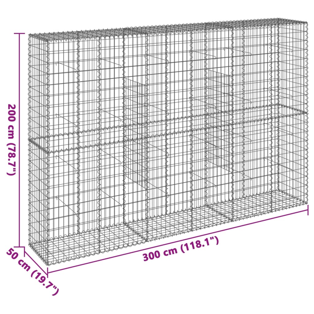 vidaXL Gabion Basket with Cover 39.4x19.7x39.4 in Galvanized Iron Outdoor Landscaping Stone Cage