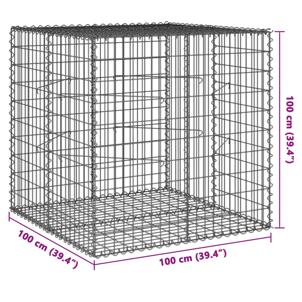 vidaXL Gabion Basket with Cover 39.4x19.7x39.4 in Galvanized Iron Outdoor Landscaping Stone Cage