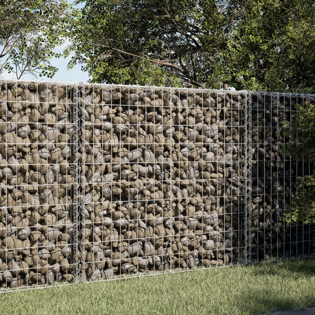 vidaXL Gabion Basket with Cover 39.4x19.7x39.4 in Galvanized Iron Outdoor Landscaping Stone Cage