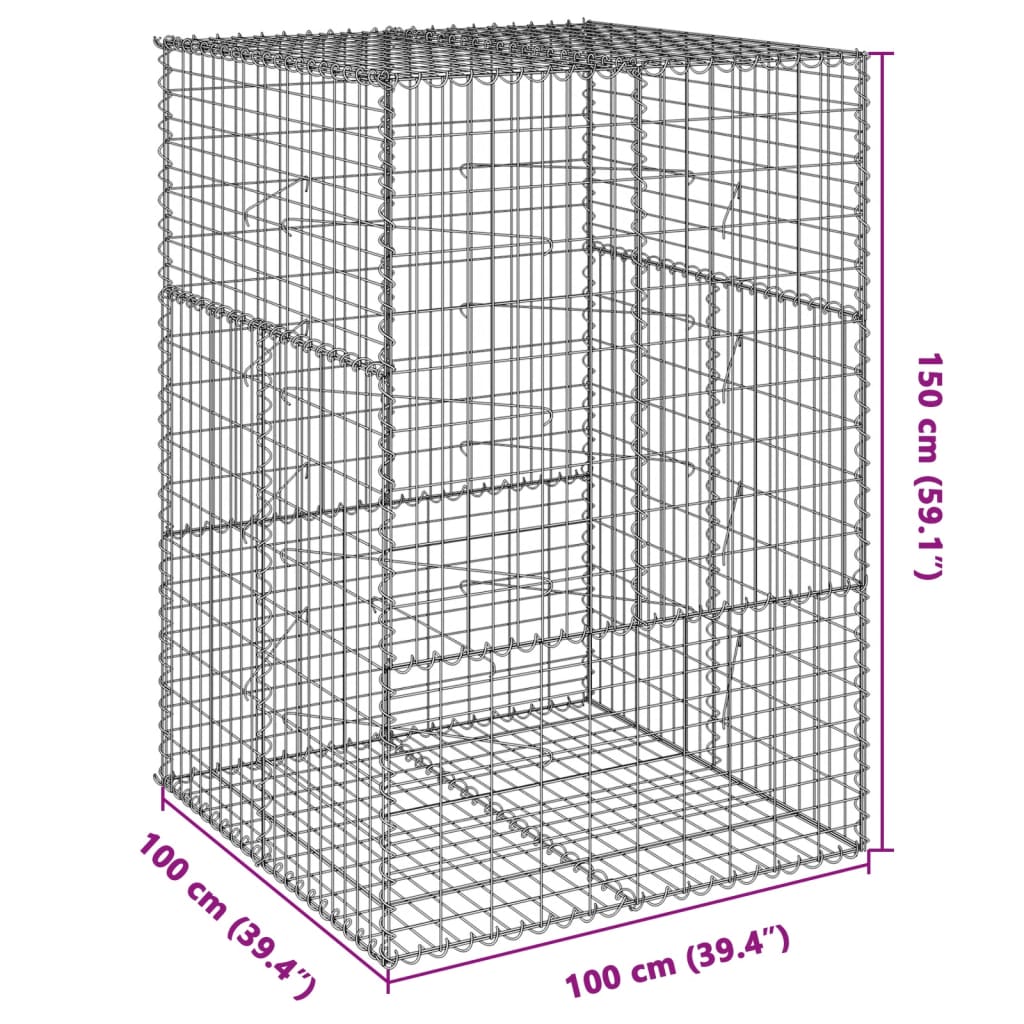 vidaXL Gabion Basket with Cover 39.4x19.7x39.4 in Galvanized Iron Outdoor Landscaping Stone Cage