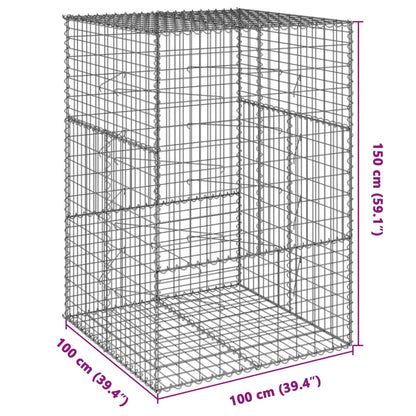 vidaXL Gabion Basket with Cover 39.4x19.7x39.4 in Galvanized Iron Outdoor Landscaping Stone Cage