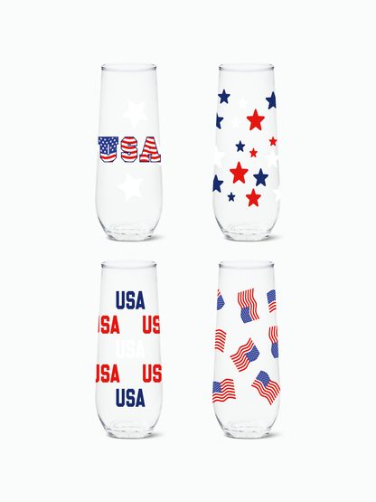 American Pride 2.0 RESERVE 9oz Stemless Champagne Tritan Copolyester Glass Reusable Patriotic Drinkware