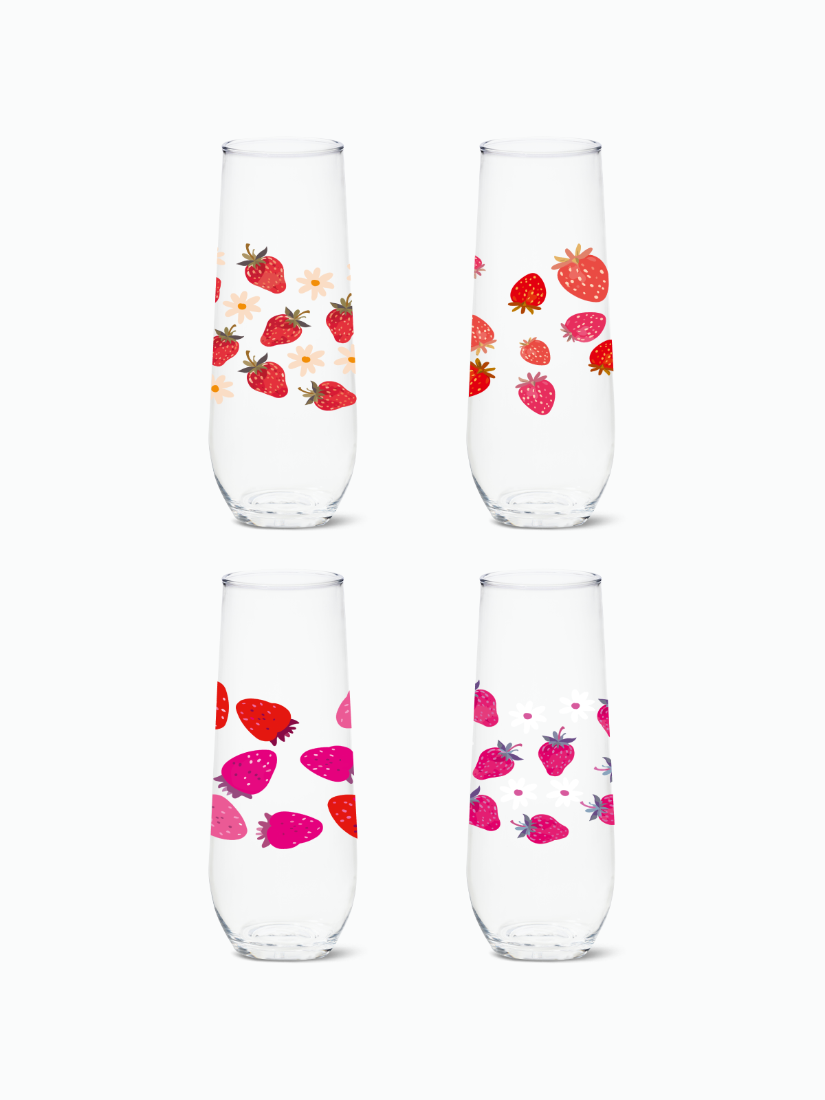 Strawberry Bliss RESERVE 9oz Stemless Champagne Tritan Copolyester Glass Reusable Printed Drinkware