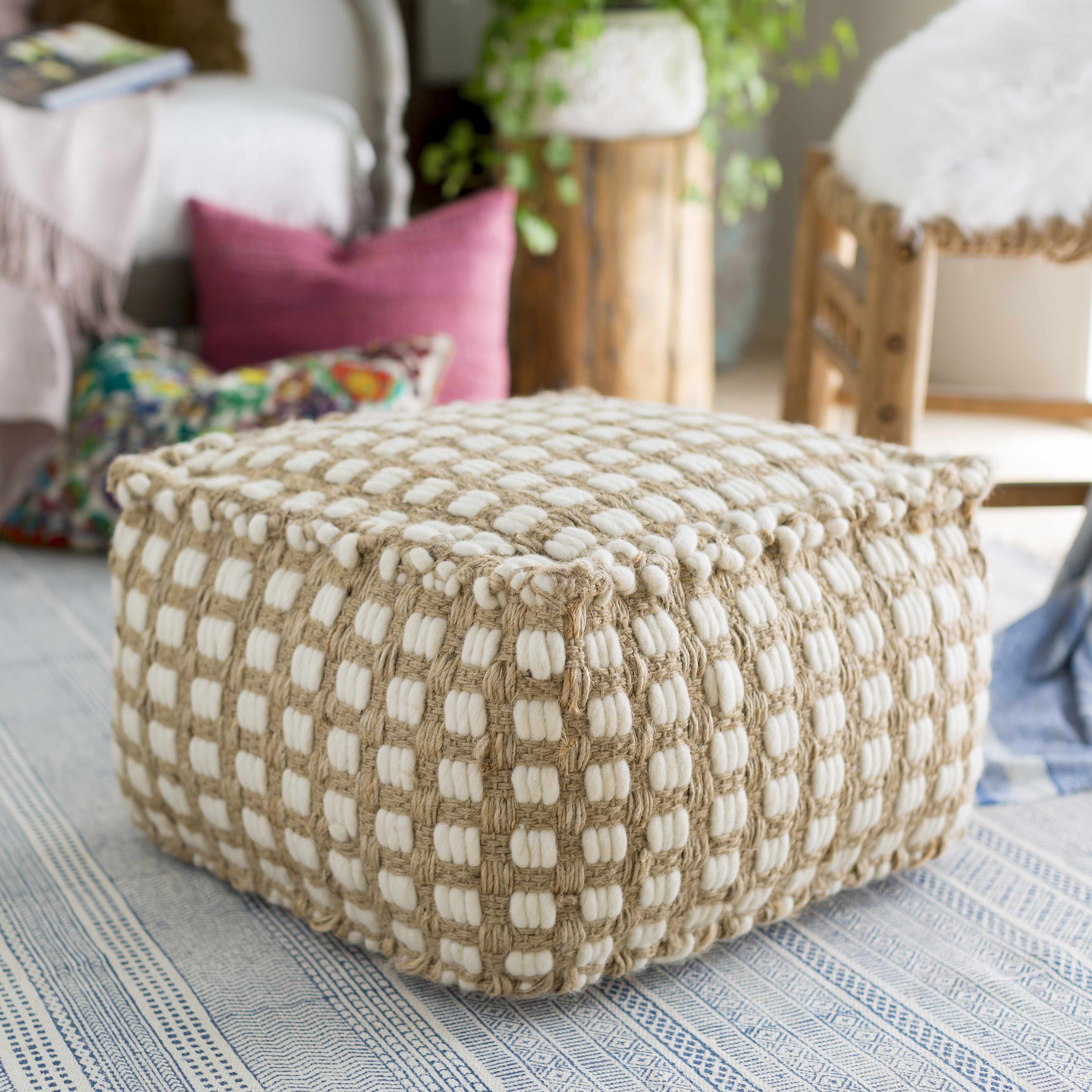Brookneal Pouf Ottoman Footrest Decorative Accent Seating for Living Room Bedroom Home Decor - Deco Ranches