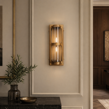 Curved Glass Industrial Wall Sconce with Brass Finish