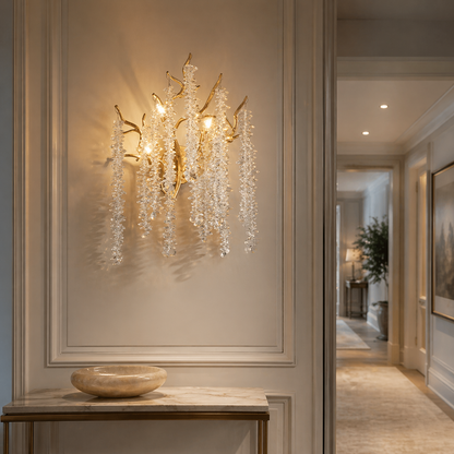 Catherine Crystal Branching Wall Sconce - Champagne Gold K9 Crystal Design