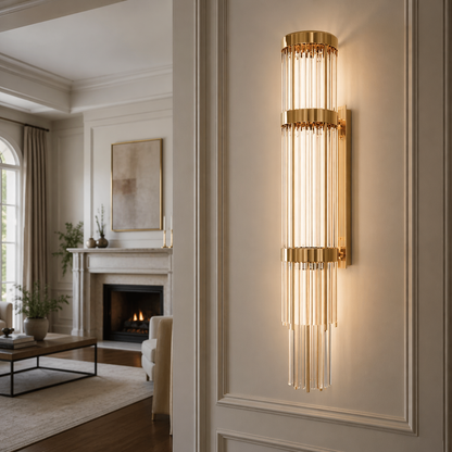 Telar 44.5" Tall Vertical Crystal Wall Sconce - 9-Light Fixture