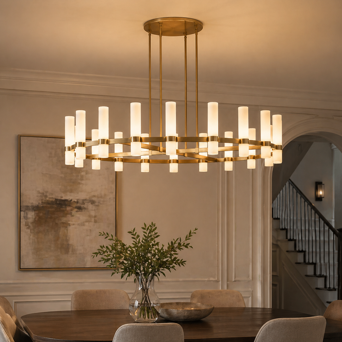 Round Milk Glass Chandelier