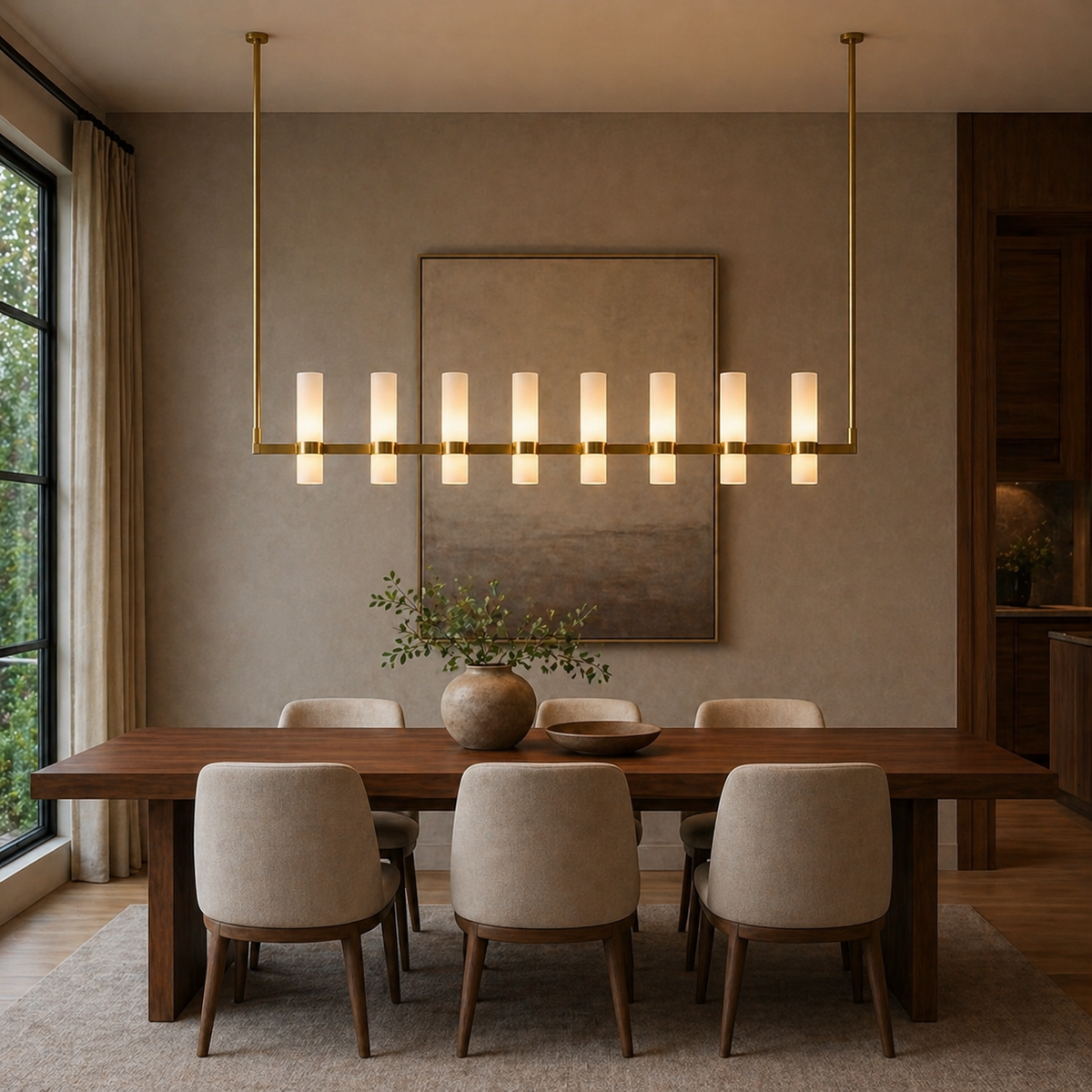Linear Milk Glass Chandelier