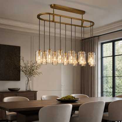 Double-Stacked Clear Glass Linear Chandelier