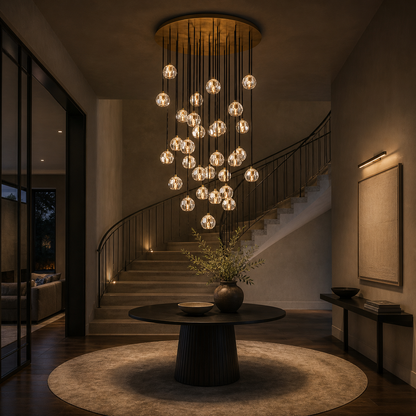 Clear Faceted Glass Round Cluster Chandelier