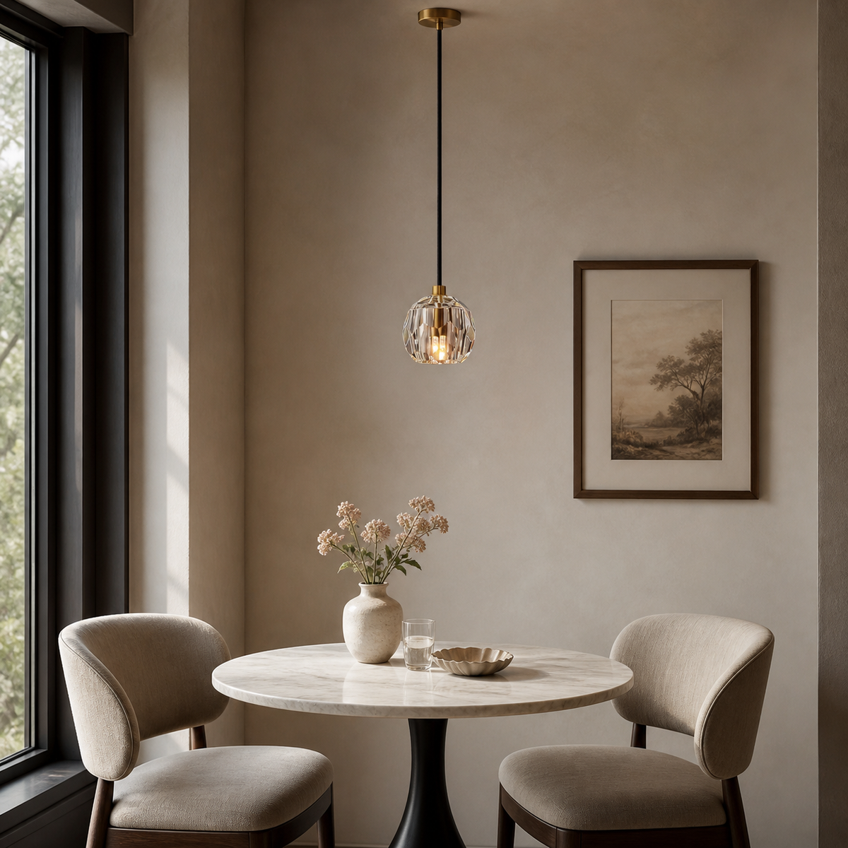 Clear Faceted Glass Cord Pendant Light