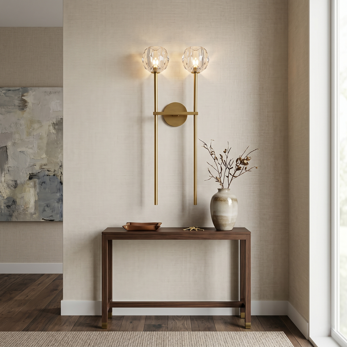 Clear Faceted Glass Grand Double Wall Sconce