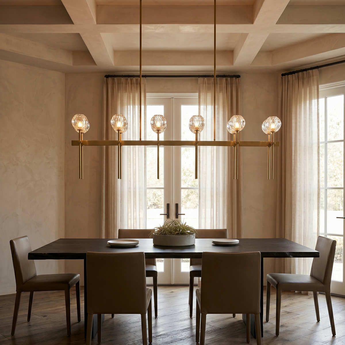 Clear Faceted Glass Double Linear Chandelier