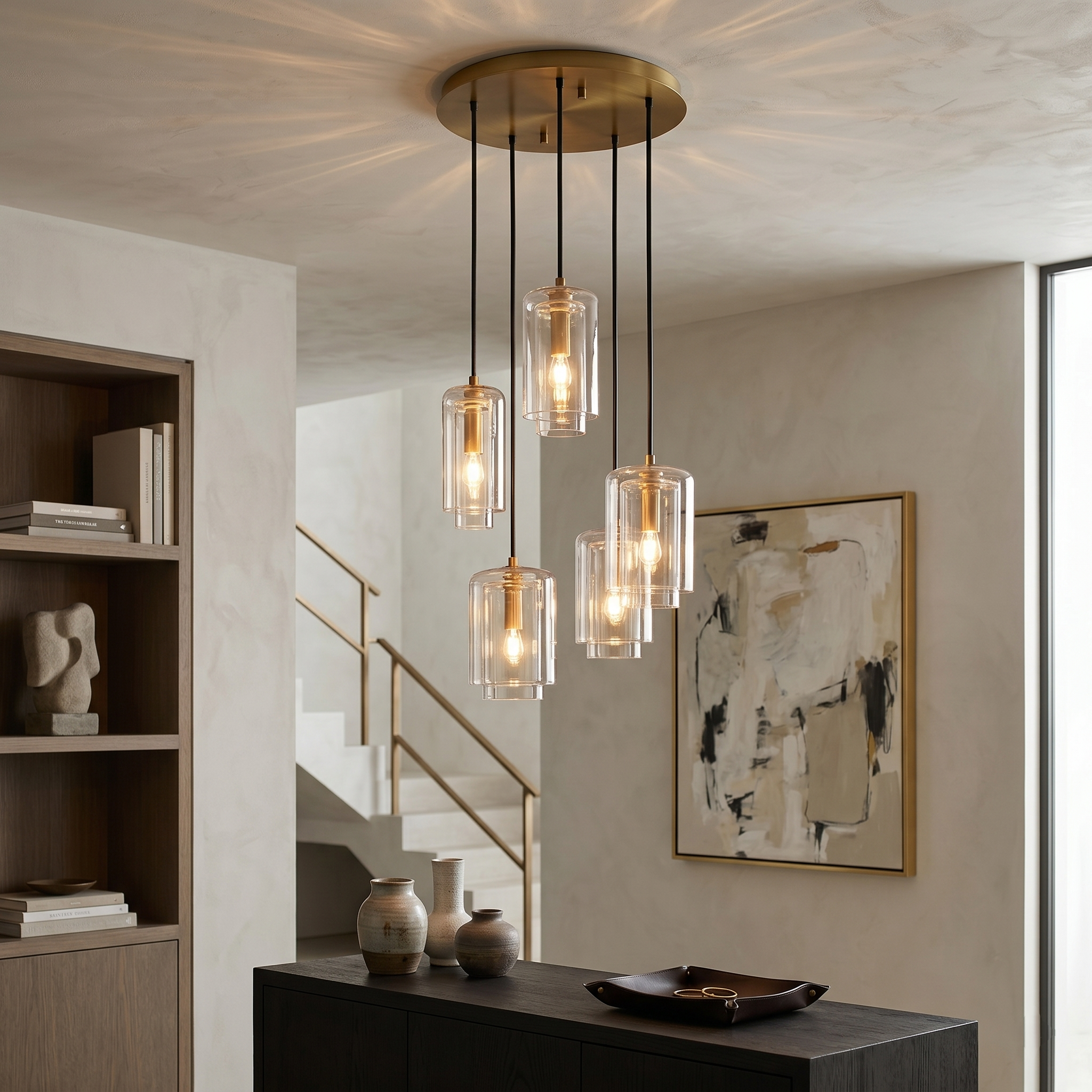 Double-Stacked Clear Glass Cluster Chandelier
