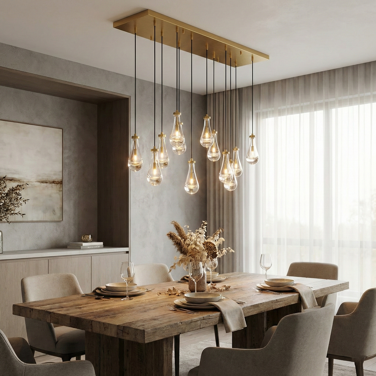 Raindrop Glass Rectangular Chandelier