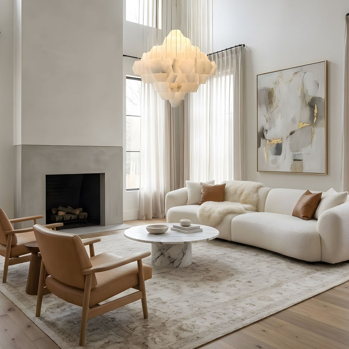 Elegant Hexa Alabaster Cascade Chandelier - Deco Ranches