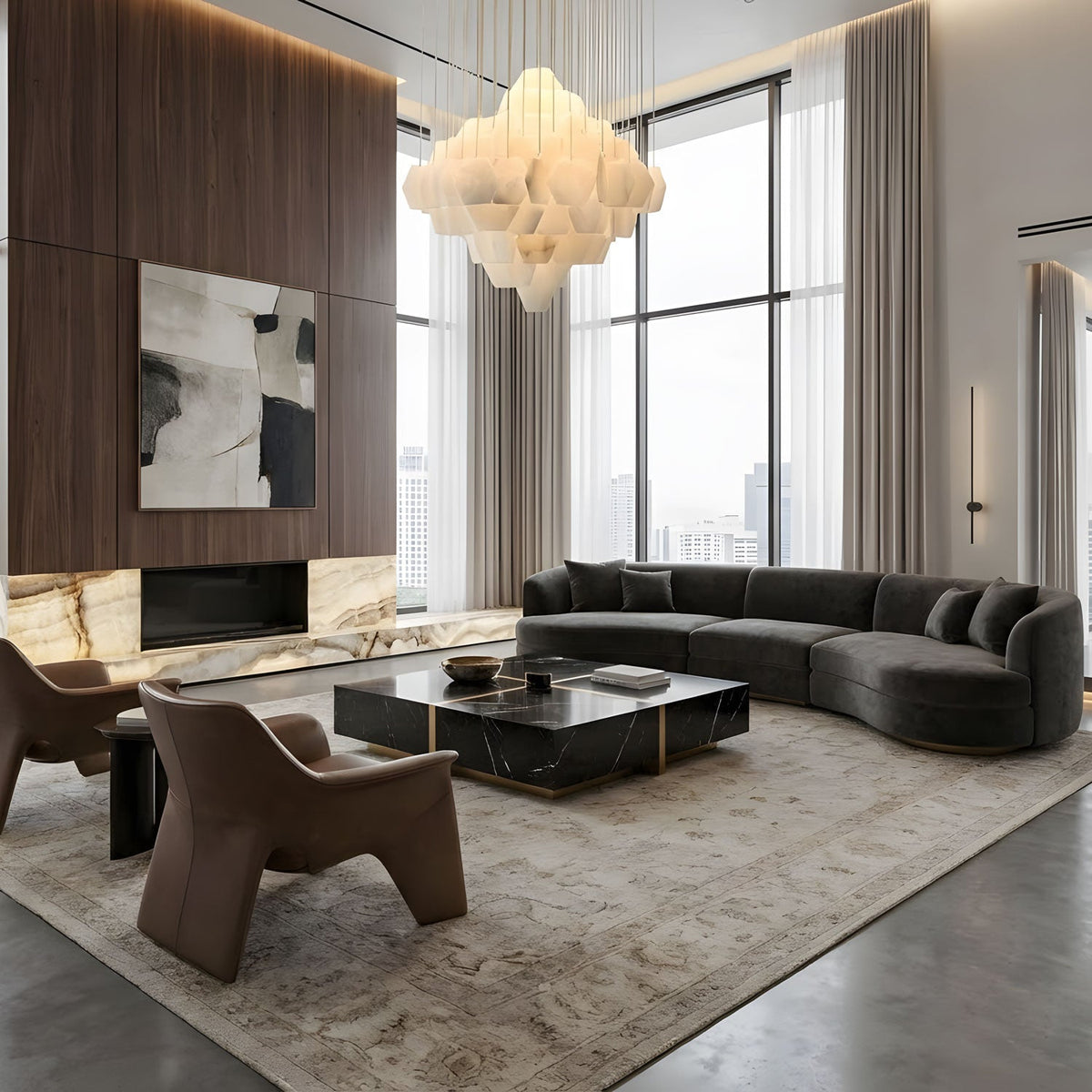 Elegant Hexa Alabaster Cascade Chandelier - Deco Ranches