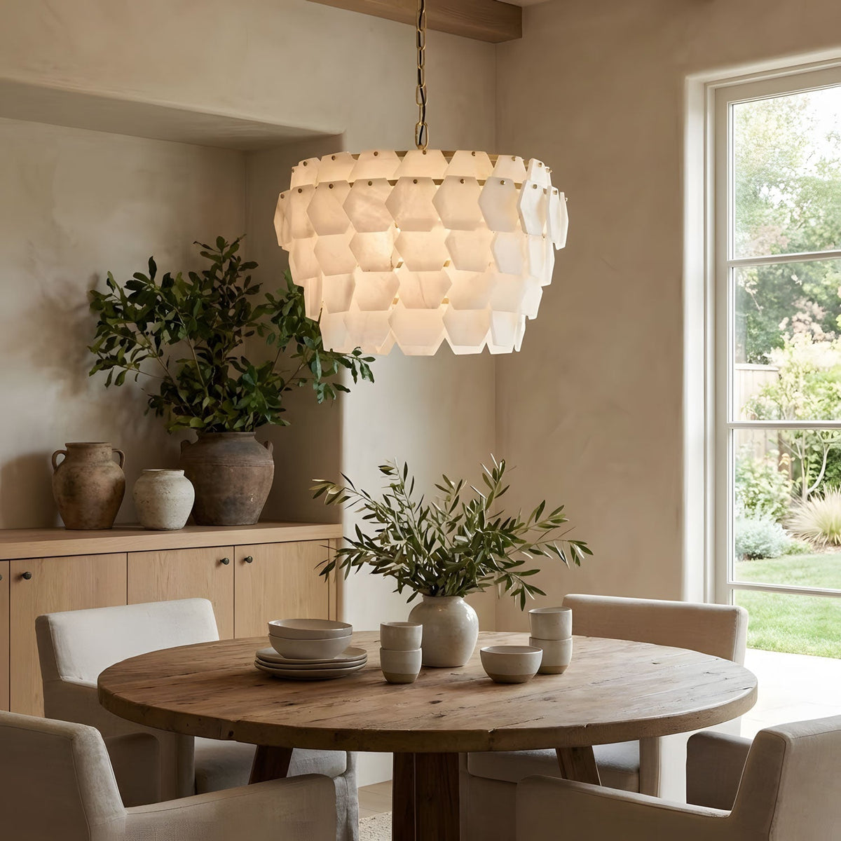 Elegant Hexa Cloud Alabaster Pendant Light - Deco Ranches