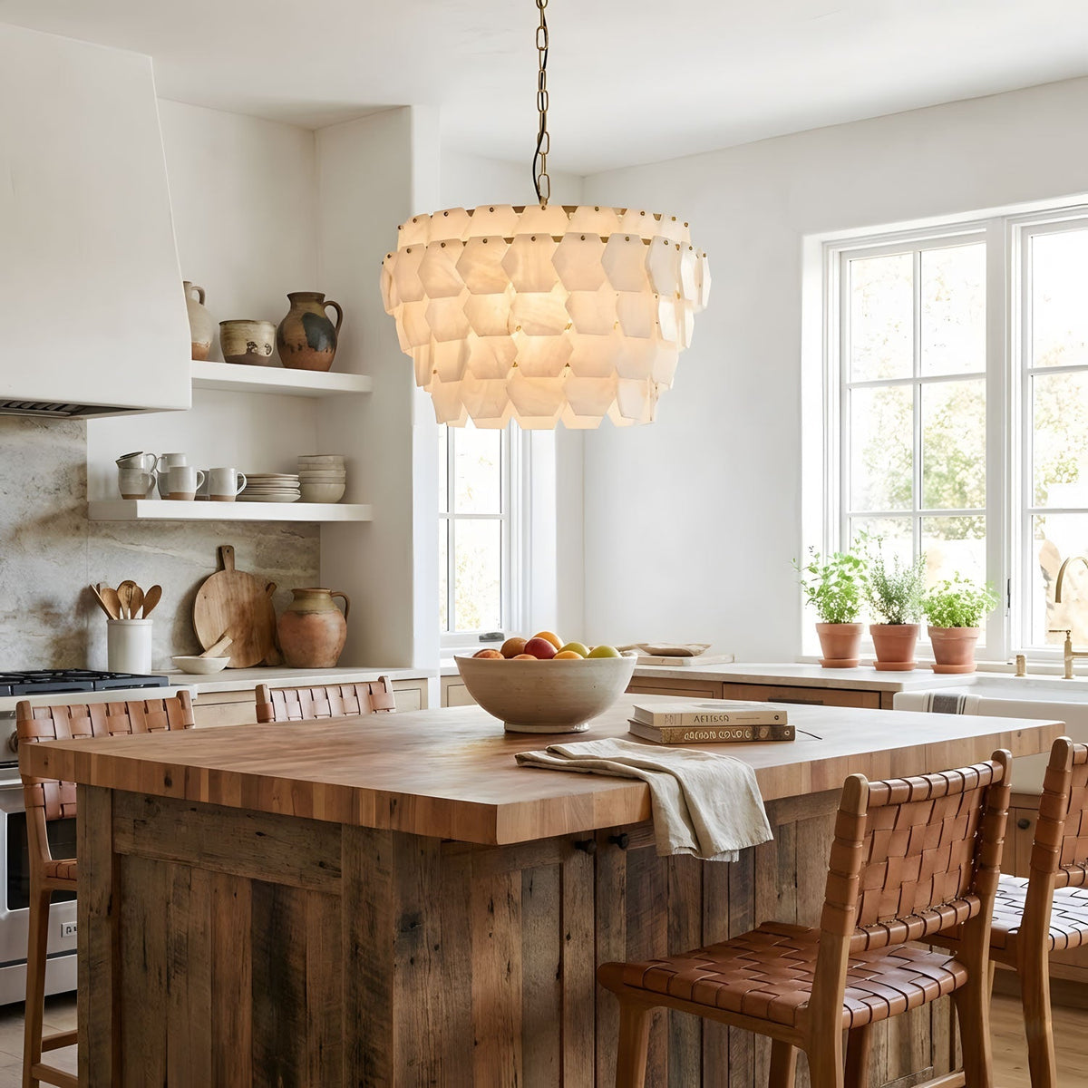 Elegant Hexa Cloud Alabaster Pendant Light - Deco Ranches