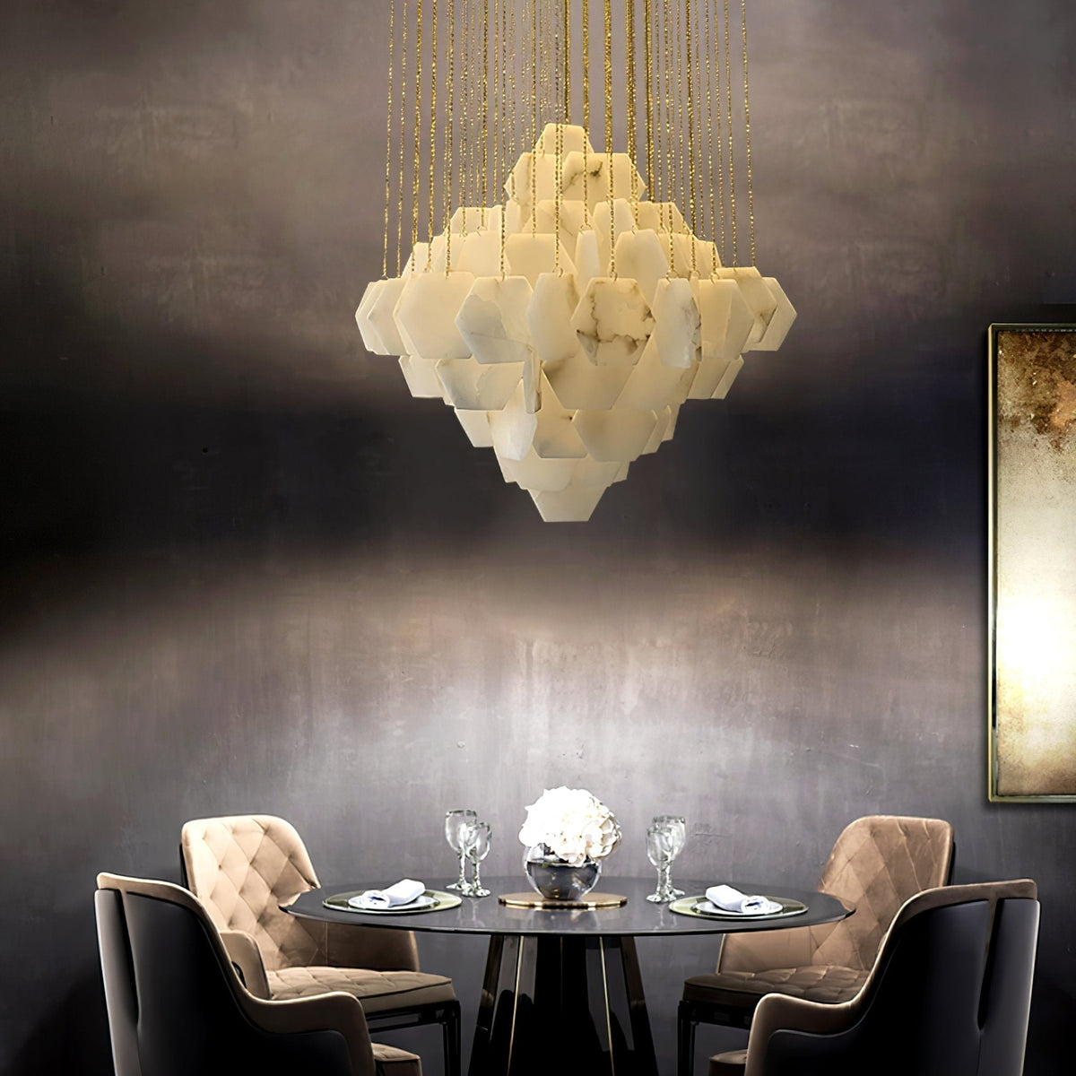 Elegant Hexa Alabaster Cascade Chandelier - Deco Ranches