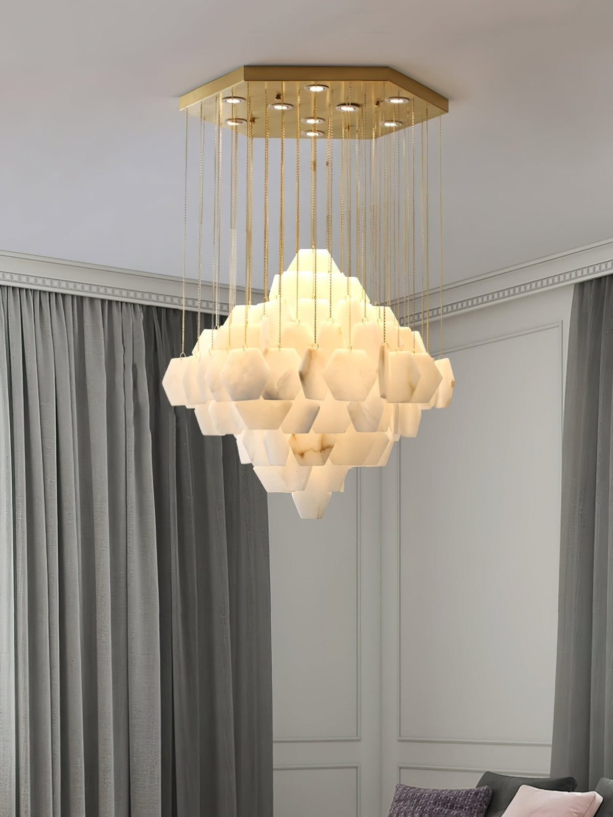 Elegant Hexa Alabaster Cascade Chandelier - Deco Ranches
