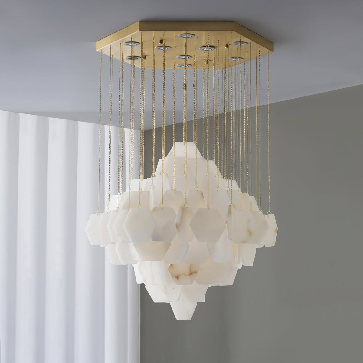 Elegant Hexa Alabaster Cascade Chandelier - Deco Ranches