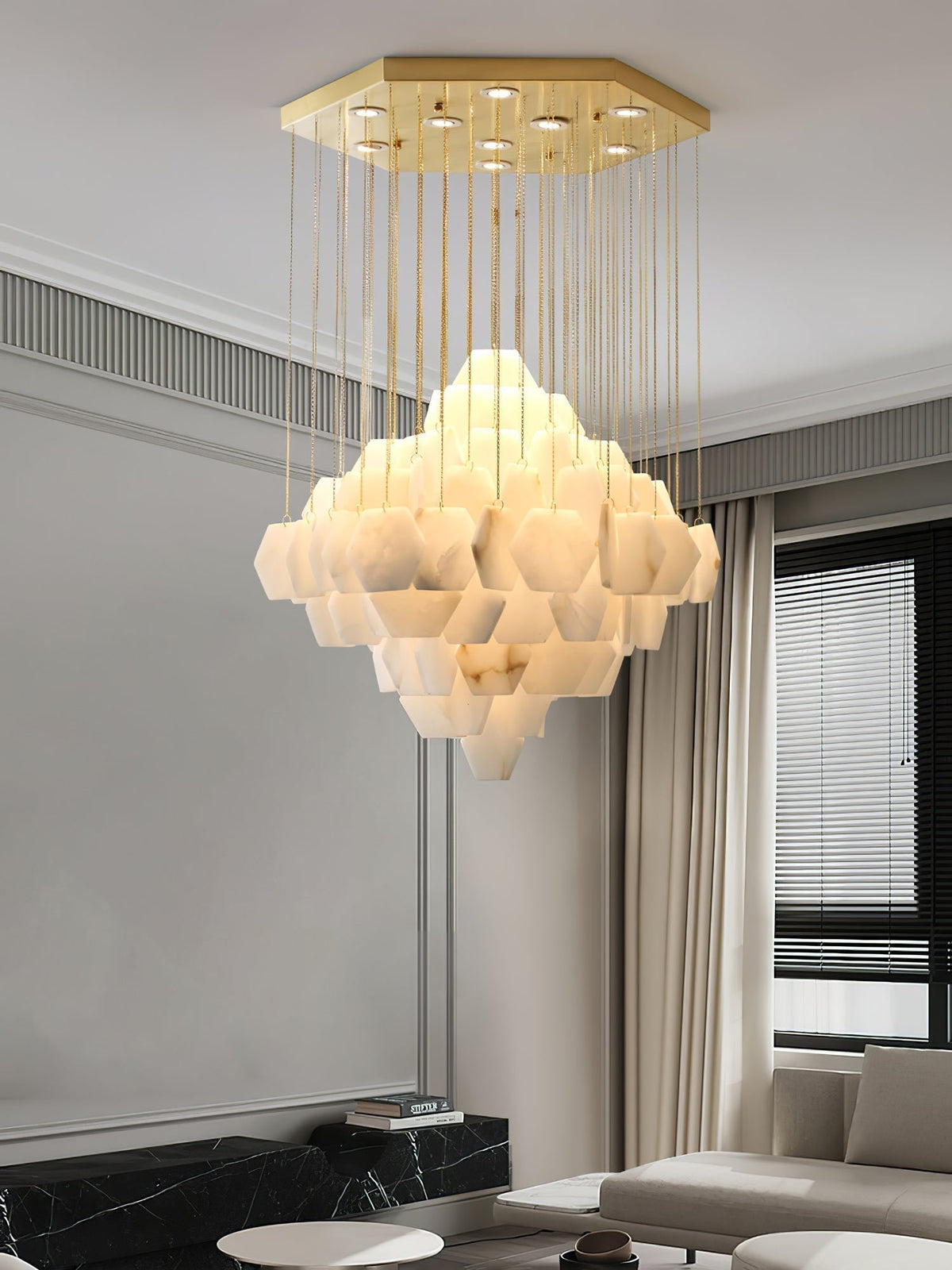 Elegant Hexa Alabaster Cascade Chandelier - Deco Ranches