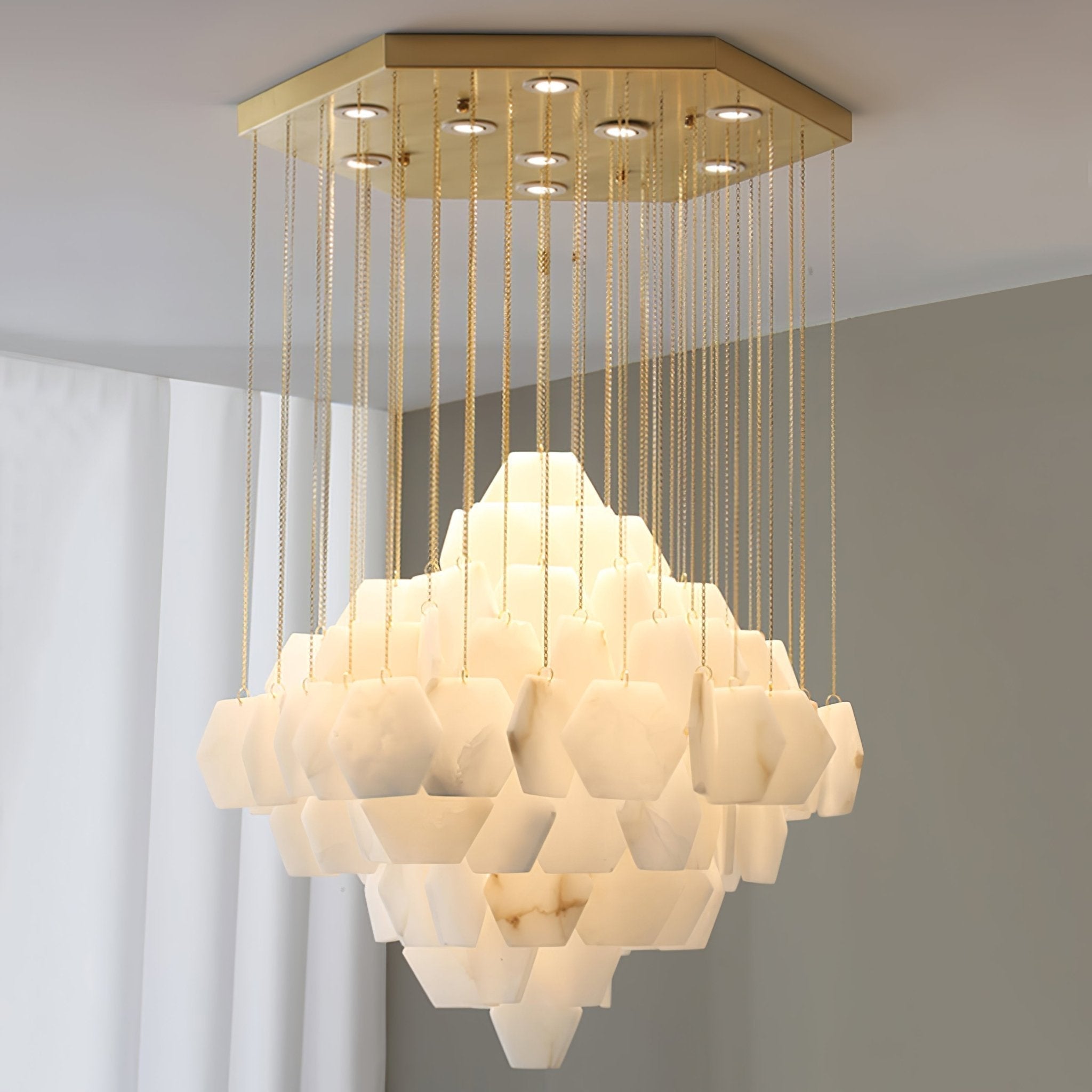 Elegant Hexa Alabaster Cascade Chandelier - Deco Ranches