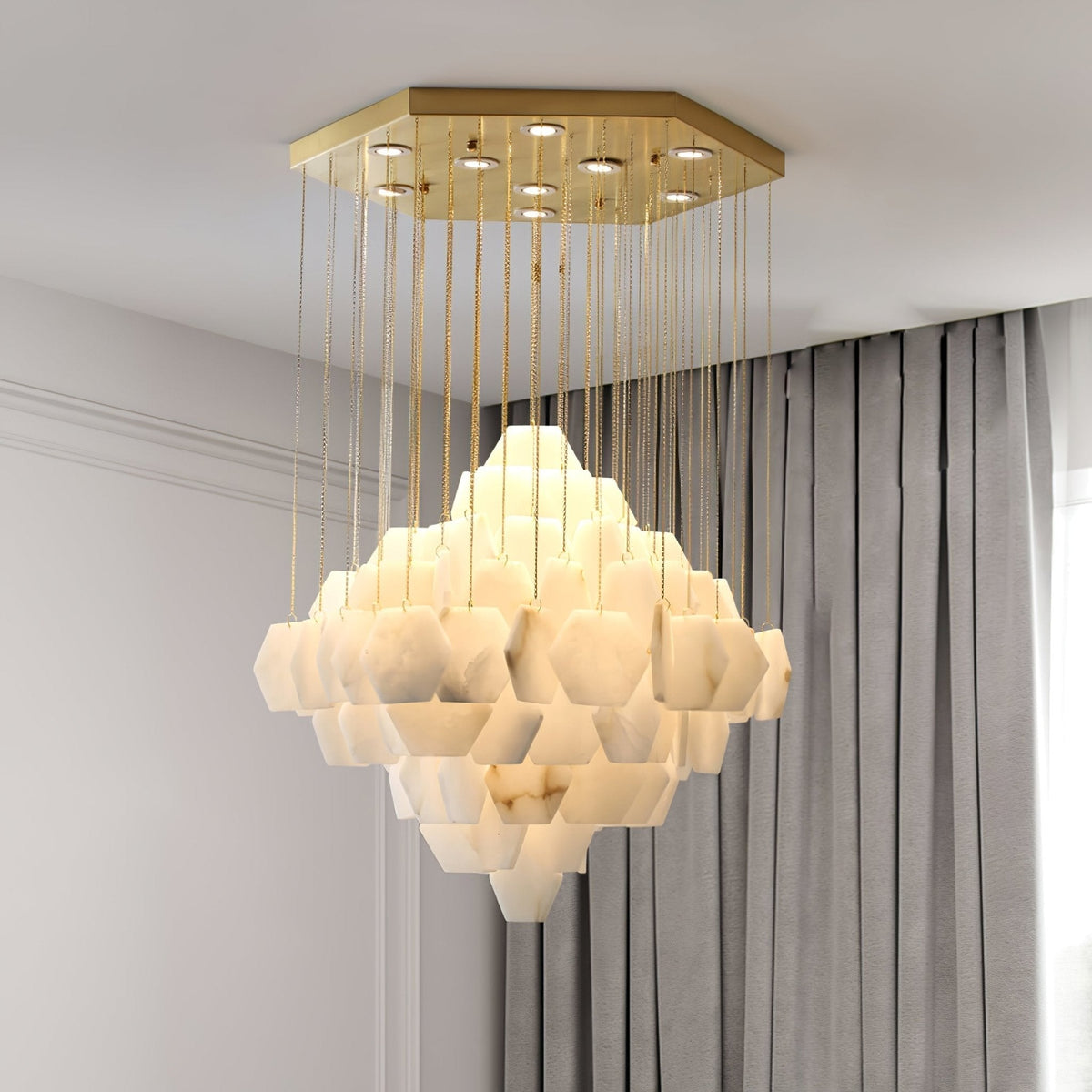 Elegant Hexa Alabaster Cascade Chandelier - Deco Ranches