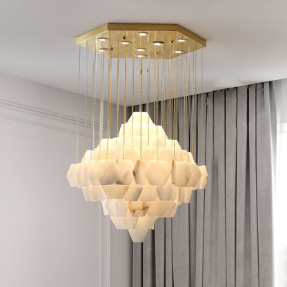 Elegant Hexa Alabaster Cascade Chandelier - Deco Ranches